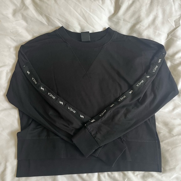 RVCA Black Crewneck Sweater with Logo Sleeves - Picture 1 of 3